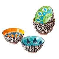 Juego de Regalo de 6 Tazones de Cerámica Estilo Bohemia de 4.75 Pulgadas, Diseño Más Reciente de 2025, Caja de Regalo para Boda, Vajilla de Porcelana para Cocina