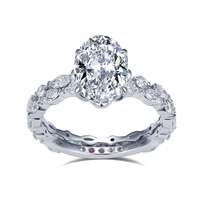 Messi Gems MSR-1265 Anneaux de fiançailles personnalisés en or blanc 18 carats avec moissanite taille ovale, pour couple