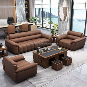Italian Style Luxury Brown Executive Leather Office <b>Sofa</b> <b>Set</b> Office Desk Furniture Office <b>Sofa</b> - Product Image 1