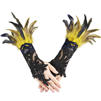 Gants à doigts en dentelle avec plumes pour femmes, accessoires de fête, de banquet et de danse, très tendance pour Halloween
