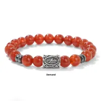 Neuheit Wikinger-Runen-Symbol Norwegisches Perlenarmband 8mm Steinperlen Retro Roter Achat Elastisches Schnurarmband für Beste Geschenke
