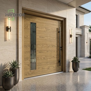 Porte d'entrée pivotante extérieure haut de gamme, robuste et luxueuse, avec verre trempé transparent et bois massif teinté chêne blanc surdimensionné - Product Image 1