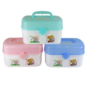<b>Pill</b> <b>Storage</b> <b>Case</b> Plastic With Handle 2 Grids For Family Medicine Box Blue Red Green Color PP Material - Product Image 5