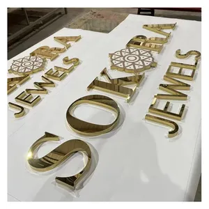 Letras de metal personalizadas de titânio 3d, ouro espelhado, aço inoxidável, logotipo para negócios