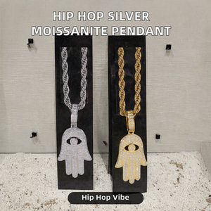 Wholesale 925 Sterling Silver Micro Paved VVS Moissanite Diamond Iced Hamsa Hand Pendant Hip Hop Jewelry Gift for <b>Rappers</b> - Product Image 2