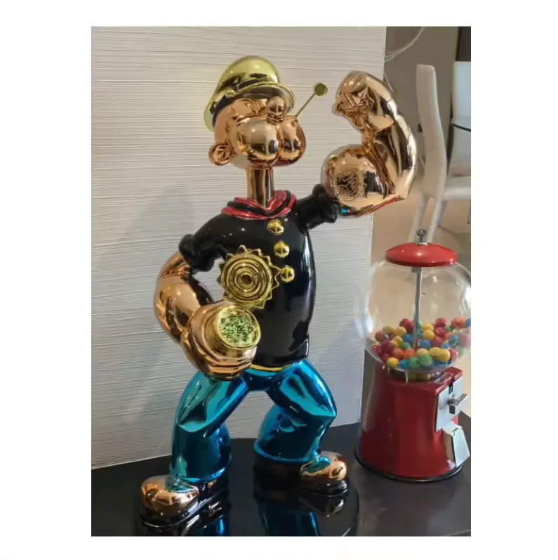 Hot Sale Electroplating Fiberglass Popeye Sculpture Cartoon Game Figure Art Fiberglass Popeye Statue
