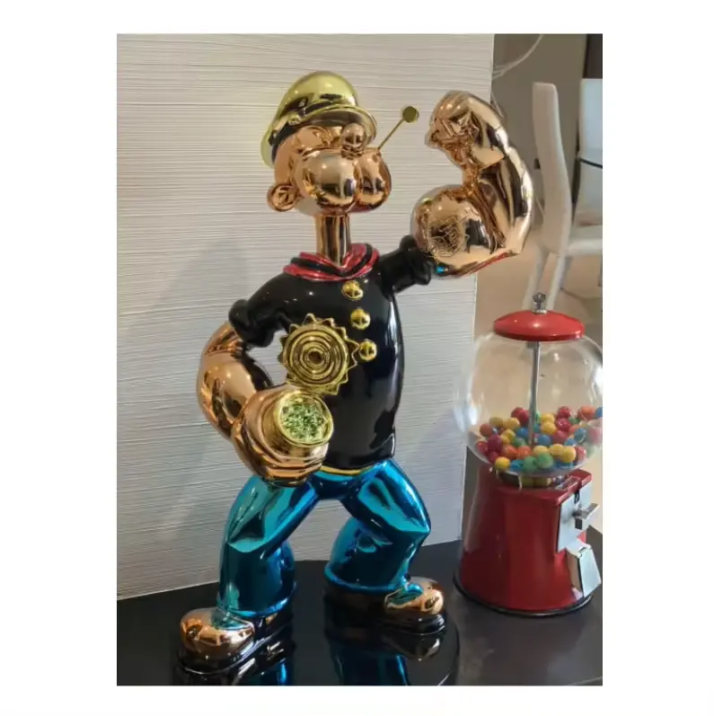 Venda quente Galvanoplastia Fibra de Vidro Popeye Escultura Jogo dos desenhos animados Figura Arte Fibra de Vidro Estátua Popeye