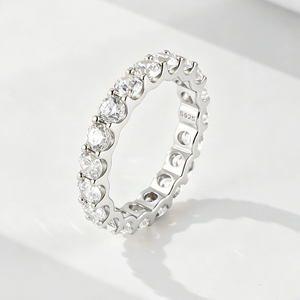 Bague d'éternité classique en argent S925 plaqué or 18 carats avec zircon, bague d'éternité complète en argent sterling 925 avec zircon cubique rond - Product Image 4