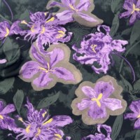Tissu en Chiffon OEM/ODM en Gros 148cm 100% Polyester Imprimé Fleurs Violettes et Perles pour Hauts, Blouses et Robes de Soirée