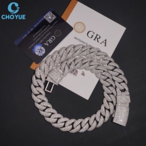 สร้อยคิวบาลิงค์ GRA Certified Moissanite ขนาด 20 มม. ประดับเพชรแบบ Iced Out สไตล์ไมอามี สำหรับผู้ชายและผู้หญิง เครื่องประดับเพชร Iced Out - Product Image 3