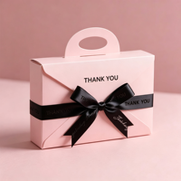 Boîte à dragées blanche personnalisée avec logo, nœud en satin noir et finition mate pour mariage