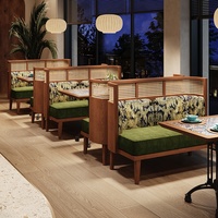 Table et chaise de restaurant de style moderne de Thaïlande ensemble de meubles de cafétéria en bois pour café thé ensemble de banquette canapé en rotin