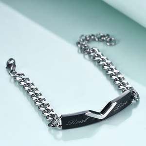 Titanium Steel <b>Couple</b> <b>Bracelet</b> 5mm Geometric Design Real Love Engraved Unisex Gift Jewelry - Product Image 3