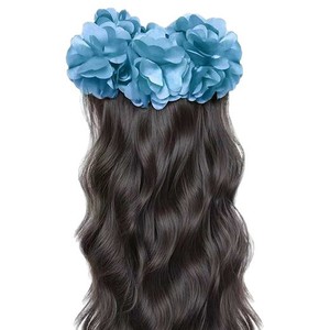 Perruque queue de cheval avec pince banane et motif floral bleu pour femme, extension de cheveux - Product Image 5