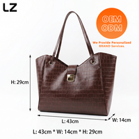 Sac fourre-tout en cuir véritable gaufré LZ, sac à main chic pour femmes avec fermeture à bouton-poussoir, sac à bandoulière pour femmes, sacs à main, marque privée