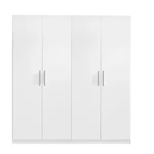 Guarda-roupa moderno da porta articulada alta qualidade branco puro com 4 portas armário armário de madeira