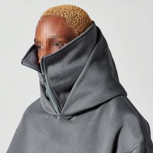 맞춤형 레트로 스트리트웨어 남성용 하프 지퍼 디자인 까마귀 레인보우 스프레이 헤비급 스웨트 셔츠 마스크 겨울용 오버 헤드 후드 - Product Image 1