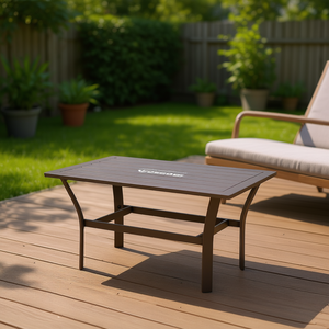 Outdoor Coffee Table Wood Top Metal <b>Frame</b> Contemporary Design For Patio Garden Use - Product Image 2