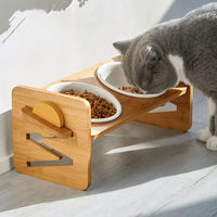 Usine en gros bambou bol pour animaux de compagnie en bois alimentation automatique pratique chat et chien bol réglable hauteur chat Double bol