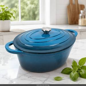 <span class=keywords><strong>Cocotte</strong></span> ovale en <span class=keywords><strong>fonte</strong></span> émaillée Senny 29cm 33cm, bleu ombré turquoise, avec couvercle et double poignée, vente en gros usine - Product Image 3