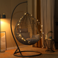 Chaise balançoire suspendue en rotin PE avec support, jardin extérieur