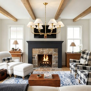 Brass and fabric shade decorative pendant <b>light</b>—suitable for studies, living rooms, villas, bedrooms, and <b>dining</b> rooms. - Product Image 2