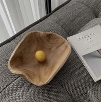 Bol en bois naturel sculpté à la main avec logo personnalisé, grande taille, design créatif irrégulier, idéal pour fruits secs ou comme bol à pétrir la pâte