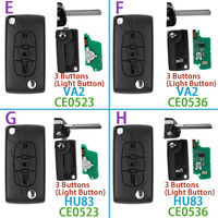 Clé de voiture à distance pour Peugeot 207 307 308 408 pour Citroën C1 C2 C3 C4 C5 Picasso CE0523 ID46 PCF7941 CE0536 PCF7961 433ASK/FSK