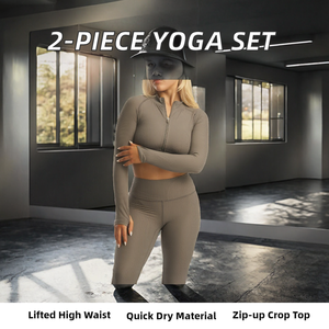 Women Ribbed 2 Piece Yoga Set Full Zip Crop Top High Waist <b>Leggings</b> Seamless Activewear Sweat-Wicking Fitness Wear - Product Image 2