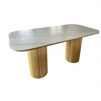 Table à manger moderne de luxe en pin massif, forme ovale réglable sur mesure, base en colonne romaine, pour usage domestique, mobilier de salle à manger
