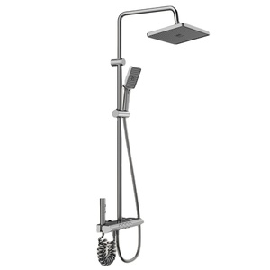 Nuovo Set Rubinetteria Termostatica con Soffione Doccia Circolare Quadrato a Soffitto, Sistema Doccia a Mano, Finitura Spazzolata Grigio Canna di Fucile, Getto Morbido - Product Image 1