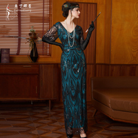 Robe longue verte vintage des années 1920, style Great Gatsby, sexy, pailletée, brillante, à franges, style flapper, grande taille, robe de bal