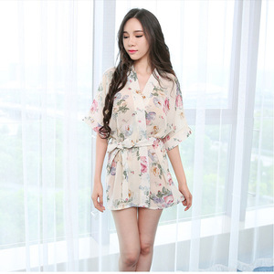 Lencería Sexy Qianxiu, Tentador Bata de Chifón, Camisón Tallas Grandes, Conjunto de Camisón Kimono Transparente Estampado, Venta Transfronteriza - Product Image 1