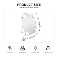 Miroir de maquillage LED BUYWAY à 4 ampoules, commande tactile, intensité réglable, miroir de table blanc carré, lumière sur pied personnalisée