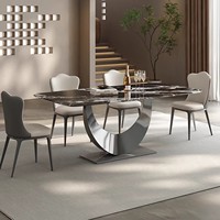 Table à manger moderne en pierre noire Moon, fabriquée en Chine, pour restaurant