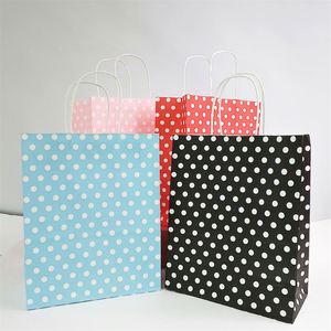Sacs de shopping en kraft blanc avec poignées torsadées recyclées, à pois noirs, rouges, roses et bleus, KUAIMA 22*11*27cm, pour cadeaux - Product Image 3