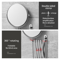 Miroir mural rond en métal chromé personnalisé, pliable, rétractable, double face, avec fonction grossissante pour la salle de bain