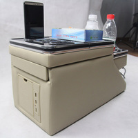 Accoudoir de voiture en cuir beige universel pour rangée centrale, compatible camion et Toyota, avec porte-gobelet et boîte de rangement