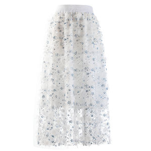 <span class=keywords><strong>Jupe</strong></span> <span class=keywords><strong>tutu</strong></span> en mousseline de soie à deux couches, couleur unie, princesse, à paillettes, longueur au sol, motif floral, dentelle douce, coupe en A, fabrication naturelle - Product Image 6