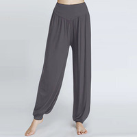 Pantalon Harem Décontracté d'Été pour Femme GH en Modal Uni, Doux et Extensible, Idéal pour le Yoga et la Danse du Ventre, Taille Élastique, Fermeture Devant Plate