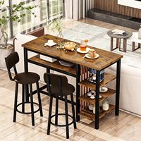 Ensemble de salle à manger hauteur comptoir, table de bar rustique, 2 tabourets rembourrés, étagères de rangement, coin petit-déjeuner de cuisine, ensemble de pub, matériau métallique