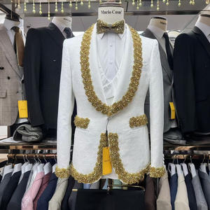Trajes de Hombre de Lujo Hechos a Mano con Cuentas y Pedrería, Conjunto de 3 Piezas para Boda, Novio, Fiesta Formal, Traje de Esmoquin - Product Image 1