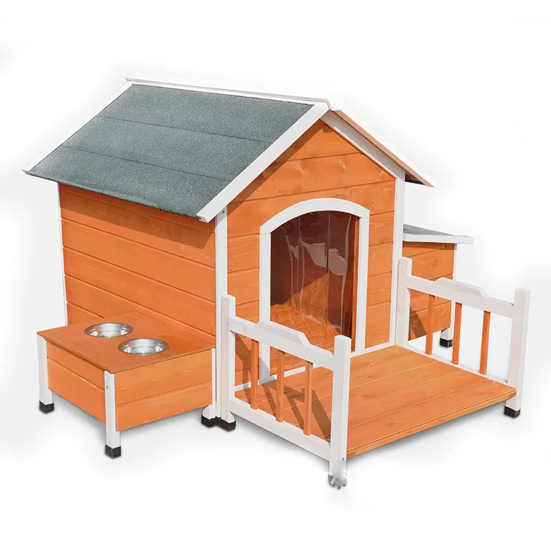 Casa de perro grande de madera para exteriores, casa portátil para mascotas con porche y Bol