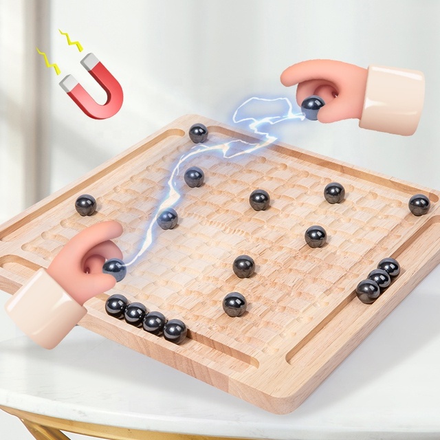Wooden Step on Thunder Magnetic Chess Game Montessori Auto Aligning Pieces Strategy Board Game for Kids