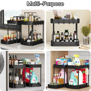Tiroir de <span class=keywords><strong>rangement</strong></span> coulissant en plastique à 2 couches Organisateur à double niveau pour épices, salle de bains, bureau ou <span class=keywords><strong>cuisine</strong></span> <span class=keywords><strong>Rangement</strong></span> <span class=keywords><strong>sous</strong></span> l'<span class=keywords><strong>évier</strong></span> - Product Image 4