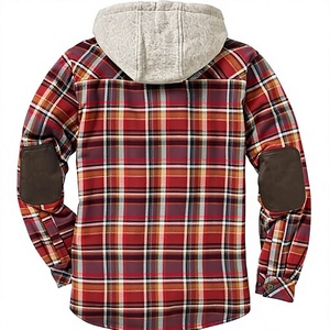 Chemise-veste en flanelle doublée polaire pour homme, à capuche, à carreaux, avec doublure Sherpa, boutons-pression, patchs aux coudes, logo personnalisé, vente en gros OEM - Product Image 2