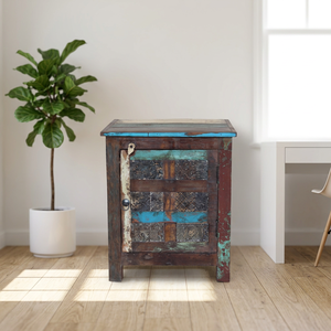 <b>Rustic</b> Reclaimed Wooden Nightstand Bedside Tabele Handmade with One <b>Door</b> For Bedroom Farmhouse Hotel Bedroom Furniture - Product Image 4