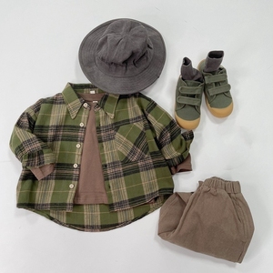 Chemise rétro unisexe à carreaux pour enfants, printemps-automne, surchemise à poches, vêtements d'extérieur chic vintage, chemise pour bébé - Product Image 5