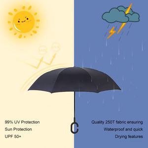 High Quality Reverse Shaped Handle Windproof Custom Umbrella C Rain and Sun Portable Straight Automatic Inverted Umbr - Product Image 5
