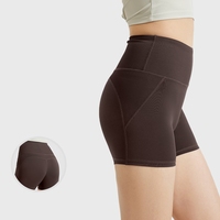 Damen High-Waist Yoga-Shorts, Einfarbig, Atmungsaktiv, Schnelltrocknend, mit Bauchkontrolle und Tiefen Taschen für Fitness, Sport und Laufen